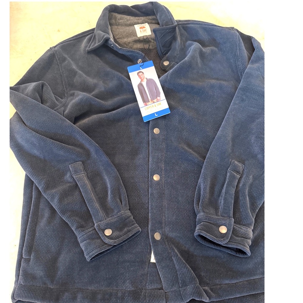 Copper & Oak Supply Co Mens Navy Blue Corduroy Shacket Fleece Lined Large NWT
